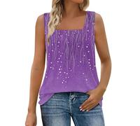 Damen Spaghetti Tops Für 2026 Lässiges -Top Mit V-Ausschnitt Ärmellos Ringträgern Lockerer Passform Basic-Shirt Sport Und Freizeit Elegantes Top Ärmellose Sommer Locker Basic Große Größen Lila 3XL