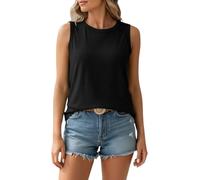 Damen Spaghetti Tops Locker Gestricktes Ärmelloses Tanktop Mit Rundhalsausschnitt Tank Top Lang Ärmellos Sommer Schwarzes T Shirt Blusen Basic T-Shirt Baumwolle Blusentop Ärmellose Bluse Schwarz M