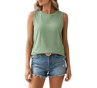 Damen Spaghetti Tops Locker Gestricktes Ärmelloses Tanktop Mit Rundhalsausschnitt Tank Top Lang Ärmellos Sommer Schwarzes T Shirt Blusen Basic T-Shirt Baumwolle Blusentop Ärmellose Bluse Light Grün L