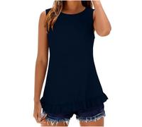 Damen Spaghetti Tops -Top Mit Peplum-Ausschnitt Für Damen Lässiges Tanktop Knopfleiste Am Rücken Lockerer Schnitt Und Ausschnitt Tank Top Große Größen Ärmellose Shirts Basic Locker Blaues Marine XL