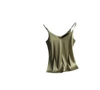 Damen-Spaghettiträger-Top, Neckholder, V-Ausschnitt, ärmellos, Satin, Seide, Tank-Top, Camisole, Olive En8, XL