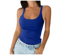 Damen Spaghettiträger U-Ausschnitt Geripptes Tank Top Schmal geschnittenes Baumwoll-Camisole Ärmelloses Lagenshirt Langarmshirt T Shirt Weiß Tshirt Rundhals