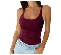 Damen Spaghettiträger U-Ausschnitt Geripptes Tank Top Schmal geschnittenes Baumwoll-Camisole Ärmelloses Lagenshirt Langarmshirt T Shirt Weiß Tshirt Rundhals