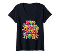 Damen Spanisch Inspirierend Mehr Liebe Bitte Mas Amor Por Favor T-Shirt mit V-Ausschnitt