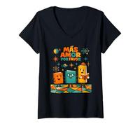 Damen Spanisch Positiv Mehr Liebe Bitte Mas Amor Por Favor T-Shirt mit V-Ausschnitt