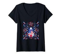 Damen Spider Floral US Flag 4th of July Insect Lover Patriotic T-Shirt mit V-Ausschnitt