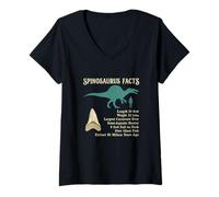 Damen Spinosaurus Facts Dinosaurier Wissen Urzeit Fossilien T-Shirt mit V-Ausschnitt