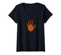 Damen Spirale Hand Piktogramm Ahnen Puebloan Schamanenhand T-Shirt mit V-Ausschnitt