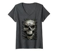 Damen Spirale Original - Camo Reaper - Gothic Reaper T-Shirt mit V-Ausschnitt, Anthrazit Meliert, M