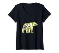 Damen Spirit Bear Design Indianer Kunst T-Shirt mit V-Ausschnitt