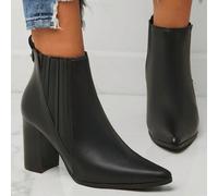 Damen Spitz zulaufende Chunky Heel Chelsea Stiefel, rutschfeste Outdoor-Pendler Kunstleder Stiefeletten, Herbst/Winter, Stiefel für Damen