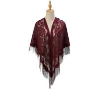 Damen Spitze Dreieckstuch Zarter Blumen Brautschal für Hochzeit Brautjungfern Party Weiches Polyester Jacquard Wrap Stola 75x180cm Schwarz Spitze Dreieckstuch (Weinrot)