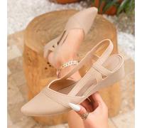 Damen Spitze Kitten Heel Sandalen, Lässig Mode Frühling/Sommer Outdoor Beige Elegant Formale Damen Sandalen