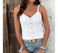 Damen Spitze Schultergurt einfarbige Cut Out Textur Stoff Camisole Sommer Tank Top Urlaub Kleidung Hochzeits Tops