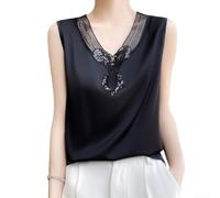 Damen Spitze Seiden Camisole V-Ausschnitt Loose Tank Top | Spitzenbesatz, seidenweicher Stoff, V-Ausschnitt, lockerer Schnitt, für Sommer und Parties
