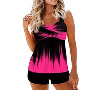 Damen Spitze Tankini Beachwear Push Up Einfarbig Zweiteilig Badeanzug Zweiteiliger Tankini Set Strand Schwimmanzug Swimsuits Bikini Tank Top und Shorts