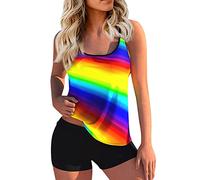 Damen Spitze Tankini Beachwear Push Up Einfarbig Zweiteilig Badeanzug Zweiteiliger Tankini Set Strand Schwimmanzug Swimsuits Bikini Tank Top und Shorts