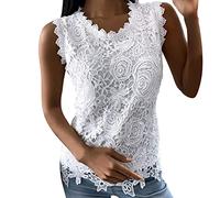 Damen Spitze Tunika Tanktops Lässige ärmellose Blumenspitze Weste Spitzen Bluse Fashion Sexy Festliche Hochzeit Tank Top Spitzenoberteil Sommertops Camisole Hemdbluse Spitzentop Streetwear (White, S)