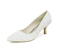 Damen Spitze Zehe Seide Wie Niedrige Kätzchen Absatz Pumps Elegante Komfort Hochzeit Brautschuhe,Elfenbein,40 EU