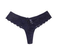 Damen Spitzen-Tanga, dreieckig, hohl, atmungsaktiv, Baumwolle, Schritt, Höschen aus Spitze, dunkelblau, 36