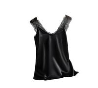Damen-Spitzen-Tanktop aus Seide, V-Ausschnitt, ärmellos, Satin, elastisch, Netzgewebe, Tank-Top, Damen, Basic-Weste, schwarz, Größe 4XL