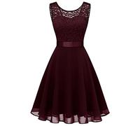 Damen Spitzenkleid Brautjungfer Elegant Party Knielang Cocktailkleid Chiffon Ärmellos Freizeitkleid