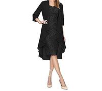 Damen Spitzenkleid mit Chiffon Cardigan Kleider Festlich Elegant Vintage Kleid Spitze Knielang Abendkleider für Hochzeit Brautkleid Cocktailkleid Partykleid Ballkleider