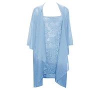 Damen Spitzenkleid mit Chiffon Cardigan Kleider Festlich Elegant Vintage Kleid Spitze Knielang Abendkleider für Hochzeit Brautkleid Cocktailkleid Partykleid Ballkleider