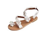 Damen Spitzenstoff Slippers Sale Zehenring Slipper Frauen Flache Hausschuhe Sandalen mit Kreuz Knöchelriemen Lässige Strand Sandals Römische Sandal Offene Zehe Sandaletten Leichte Freizeitschuhe