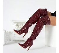 Damen Spitzschuh Seitlicher Reißverschluss Herbst/Winter Stiefel, Sexy Nachtclub Leggings Stiefel, Overknee Stiefel, Leder/Lackleder Stiefel, Weinrot,