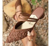 Damen spitzze Zehen Hochhackenschuhe mit Rosenform, modische braune Pumps, Frühling & Sommer Plateau-Absatz elegante Damensandalen für den Valentinsta