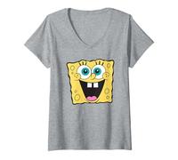 Damen Spongebob Squarepants Big Face Smile T-Shirt mit V-Ausschnitt