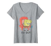 Damen Spongebob Squarepants I'm Out Watercolor Distressed Style T-Shirt mit V-Ausschnitt
