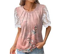 Damen Sport T-Shirt Taifun Damen Shirt Bluse Damen Sexy Damen Shirt Baumwolle Festliche Blusen Damen Damenbluse Weiß Zweiteiler Damen Sommer Unterhemd(Rosa, L)