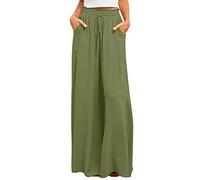 Damen Sporthose Lang Damen Sommerhosen Radlerhose Damen Kurz Paperbag Waist Einfarbiges Weite Hose Mit Taschen A Linien Weites Bein Plissee Hose Locker Haremshose Hosenträger Damen (Armeegrün, M)