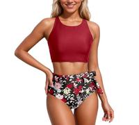 Damen Sportive Bikini Set High Waisted Zweiteilige Badeanzüge mit Rock Bottom