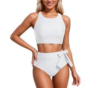 Damen Sportive Bikini Set High Waisted Zweiteilige Badeanzüge mit Rock Bottom