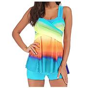 Damen Sportlich Tankini Mesh Badeanzug Zweiteilig Badeanzüge Elegantes Swimsuit Beachwear mit Bikinislip Plus Size