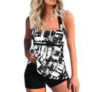 Damen Sportlich Tankini Mesh Badeanzug Zweiteilig Badeanzüge Elegantes Swimsuit Beachwear mit Bikinislip Plus Size