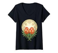 Damen Spring Renewal Eggs Art Nouveau Persisches Design T-Shirt mit V-Ausschnitt