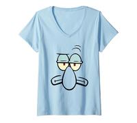 Damen Squidward Skeptical Look Big Face Easy Costume Funny Cartoon T-Shirt mit V-Ausschnitt