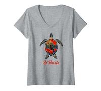 Damen St. Barths Caribbean Vintage St. Barths Meeresschildkröte im Retro-Look T-Shirt mit V-Ausschnitt