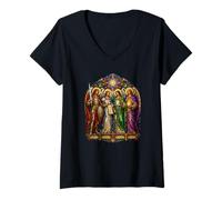 Damen St. Michael Raphael Gabriel Uriel Erzengel Kunst T-Shirt mit V-Ausschnitt