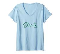 Damen St Patricks Day Slainte Irish Toast Green T-Shirt mit V-Ausschnitt