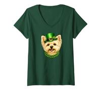 Damen St. Patricks Day Yorkshire Terrier Hund, niedlicher Yorkie T-Shirt mit V-Ausschnitt