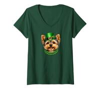 Damen St. Patricks Day Yorkshire Terrier Hund, niedlicher Yorkie T-Shirt mit V-Ausschnitt