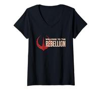 Damen Star Wars Andor "Welcome to the Rebellion" Quote Rebel Logo T-Shirt mit V-Ausschnitt