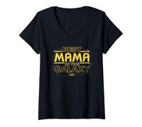 Damen Star Wars Best Mama in the Galaxy Birthday Mother’s Day T-Shirt mit V-Ausschnitt