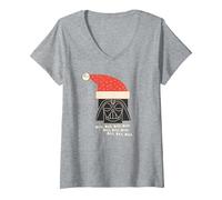 Damen Star Wars Darth Vader Holiday Santa T-Shirt mit V-Ausschnitt, Grau Meliert, M