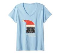 Damen Star Wars Darth Vader Holiday Santa T-Shirt mit V-Ausschnitt, Himmelblau, M